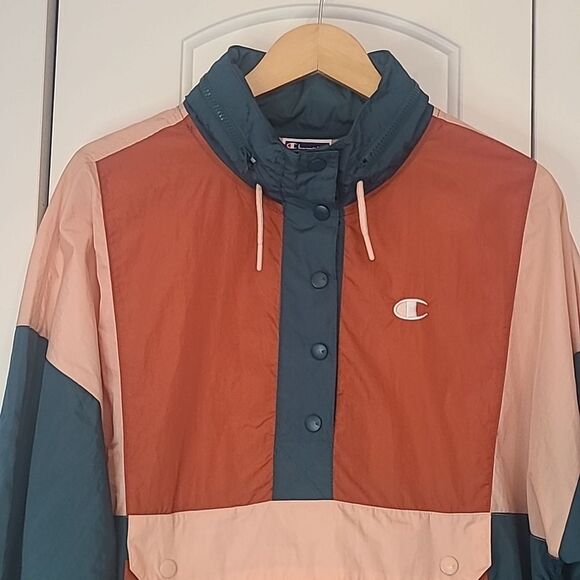 Champion Colorblocked Wind Breaker Pullover Kangaroo Pocket Size L - Picture 3 of 11